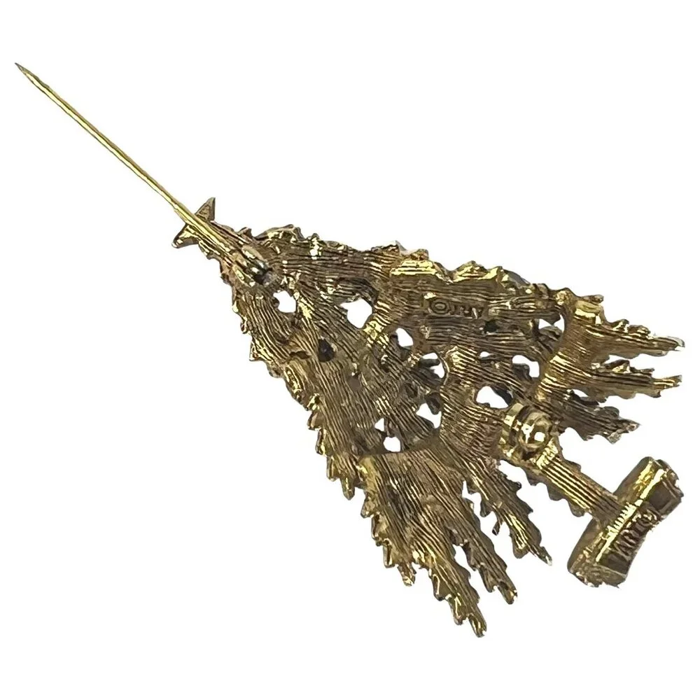 Vintage ART‎ Christmas Tree Brooch Pin gold Tone With Rhinestones Arthur Pepper